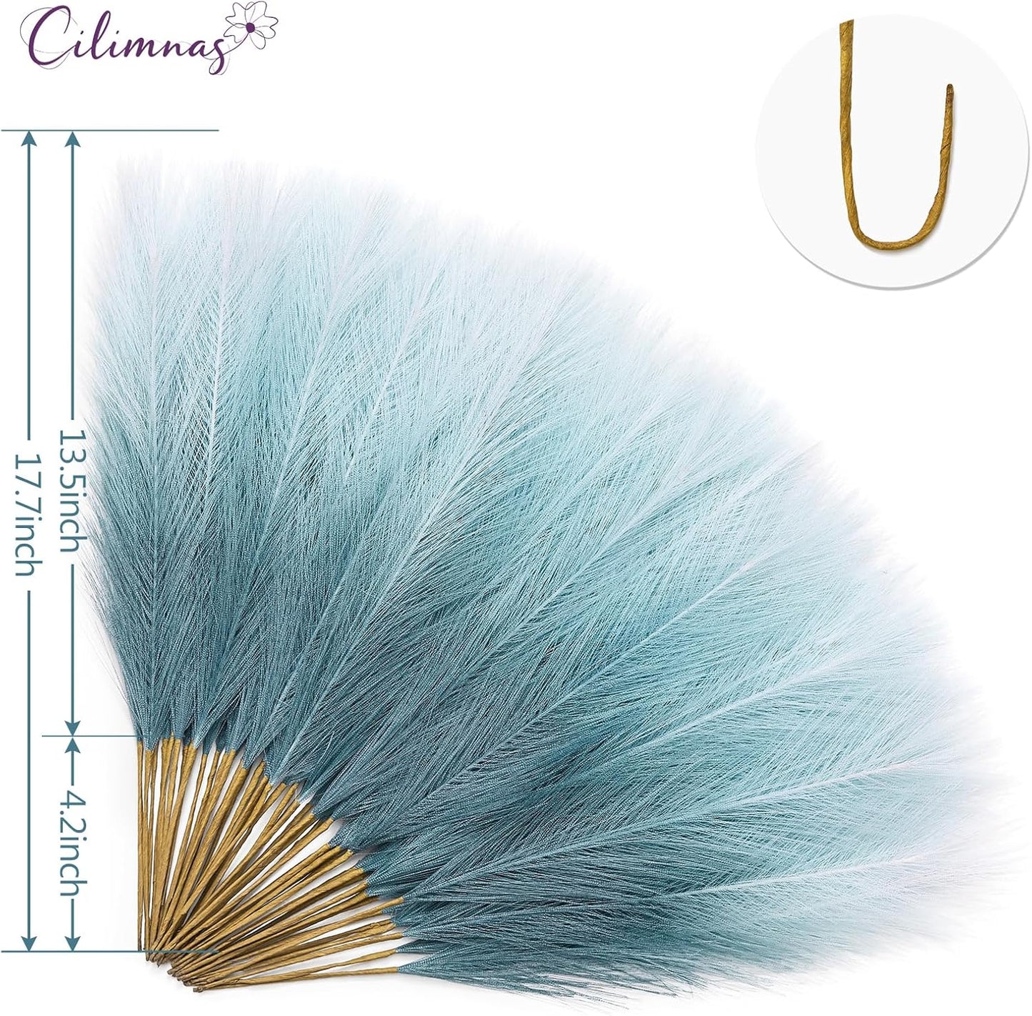 50pcs Faux Pampas Grass 17.7" Artificial Fluffy Pampas Grass Decor | Short Fake Pompos for Home Room Birthday Party Centerpieces Decoration(Gridient Blue)