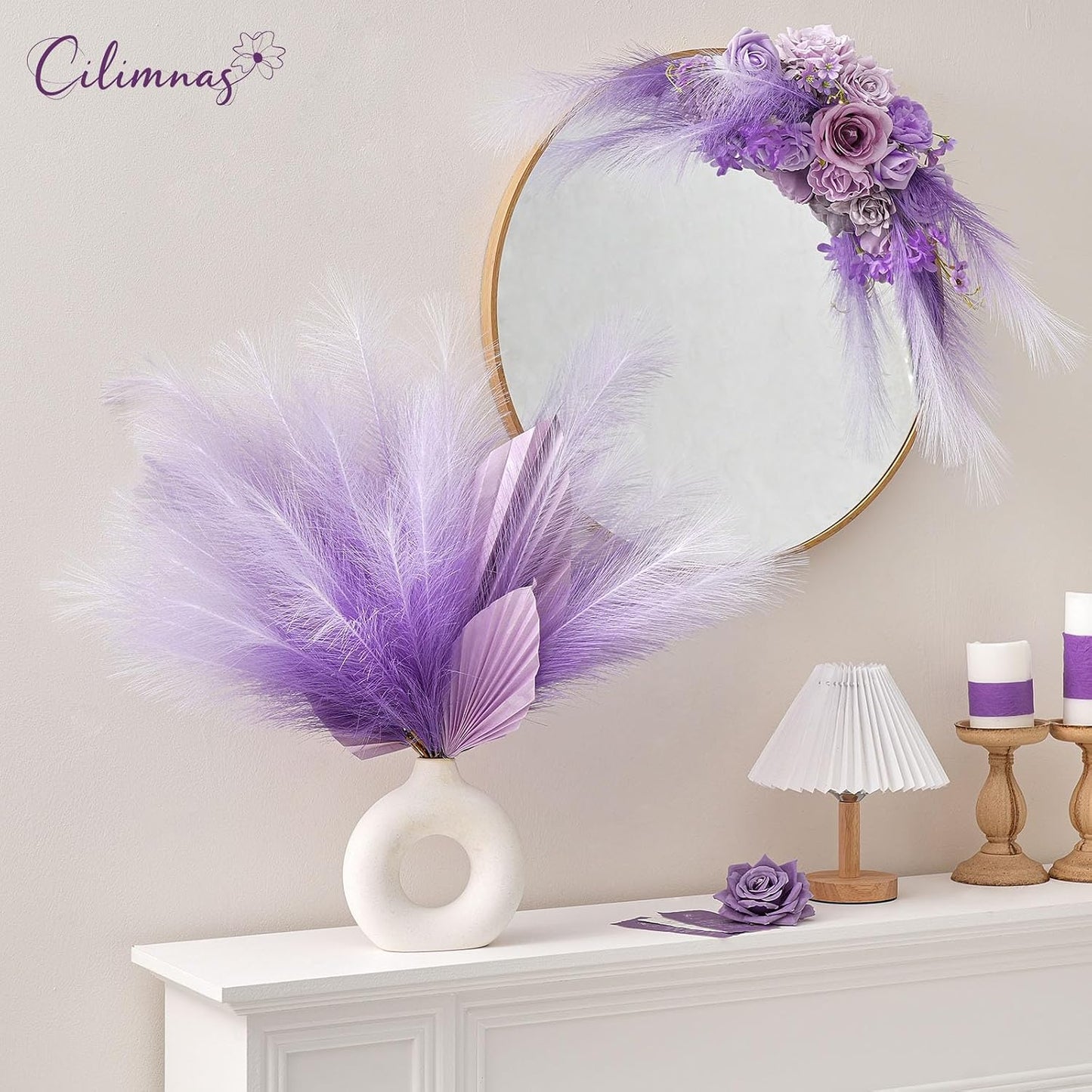 50pcs Faux Pampas Grass 17.7" Artificial Fluffy Pampas Grass Decor | Short Fake Pompos for Home Room Birthday Party Centerpieces Decoration(Gridient Blue)