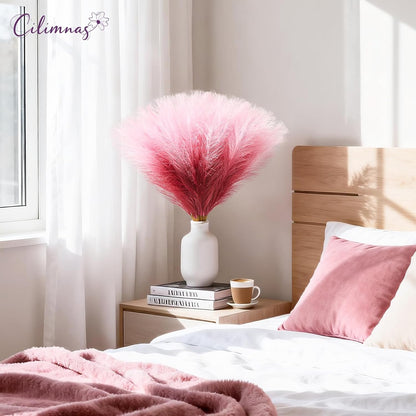50pcs Faux Pampas Grass 17.7" Artificial Fluffy Pampas Grass Decor | Short Fake Pompos for Home Room Birthday Party Centerpieces Decoration(Gridient Blue)