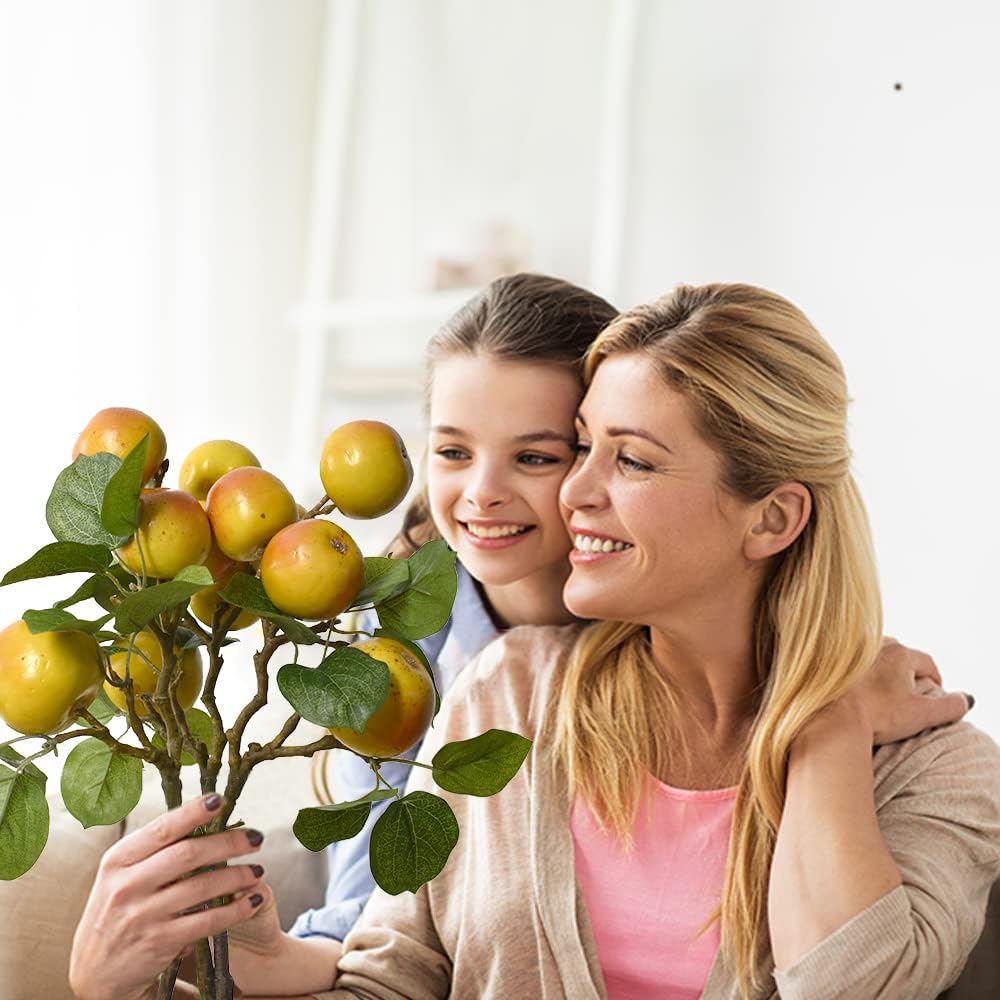 Artificial Fruit Branches Artificial Apple Highly Simulation Lifelike Model for Vase Home Party Decoration (2pcs Apple Branches)