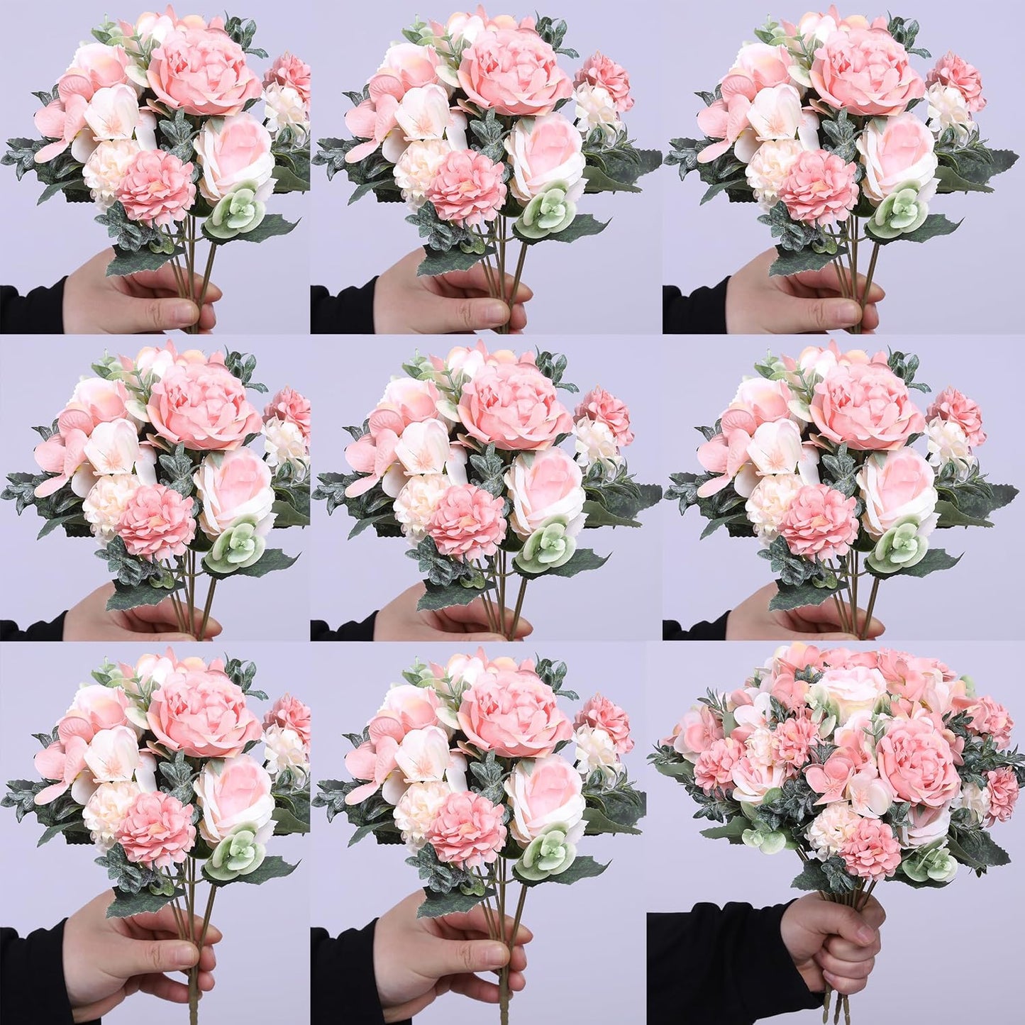 8 Pack Artificial Pink Peonies Flowers Bouquet for Centerpieces | Premium Silk Artificial Pink Peonies Bouquet, 8 Stems, Pink White, Bendable, for Table Centerpieces Wedding Home Decor
