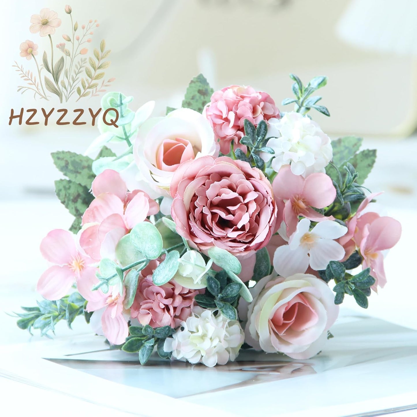 8 Pack Artificial Pink Peonies Flowers Bouquet for Centerpieces | Premium Silk Artificial Pink Peonies Bouquet, 8 Stems, Pink White, Bendable, for Table Centerpieces Wedding Home Decor