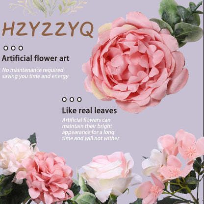 8 Pack Artificial Pink Peonies Flowers Bouquet for Centerpieces | Premium Silk Artificial Pink Peonies Bouquet, 8 Stems, Pink White, Bendable, for Table Centerpieces Wedding Home Decor