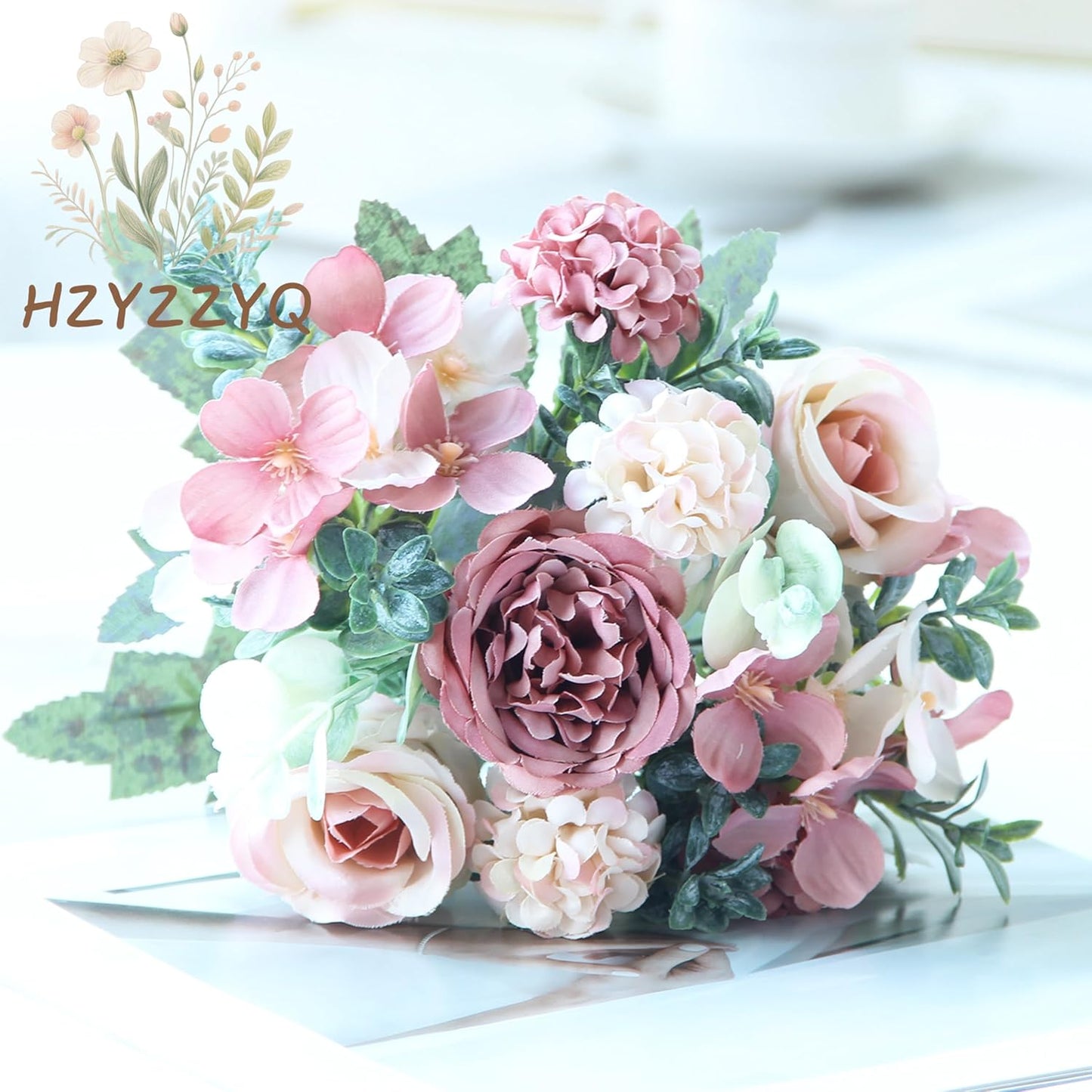 8 Pack Artificial Pink Peonies Flowers Bouquet for Centerpieces | Premium Silk Artificial Pink Peonies Bouquet, 8 Stems, Pink White, Bendable, for Table Centerpieces Wedding Home Decor