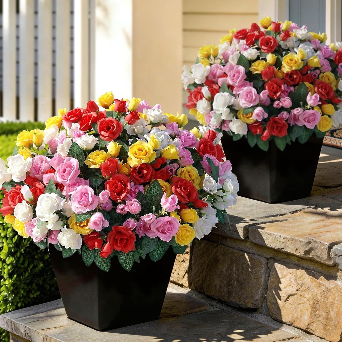 8 Bundles 17" Artificial Roses, Realistic Silk Bouquet Flower(Pink) | Fluffy and Vivid, Faux Rose Plants, Fake Greenery Stems, for Front Door/Garden/Farmhouse/Home/Outdoor/Spring/Summer Decor