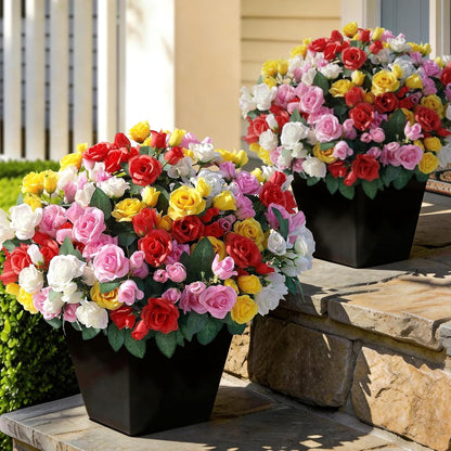 8 Bundles 17" Artificial Roses, Realistic Silk Bouquet Flower(Pink) | Fluffy and Vivid, Faux Rose Plants, Fake Greenery Stems, for Front Door/Garden/Farmhouse/Home/Outdoor/Spring/Summer Decor