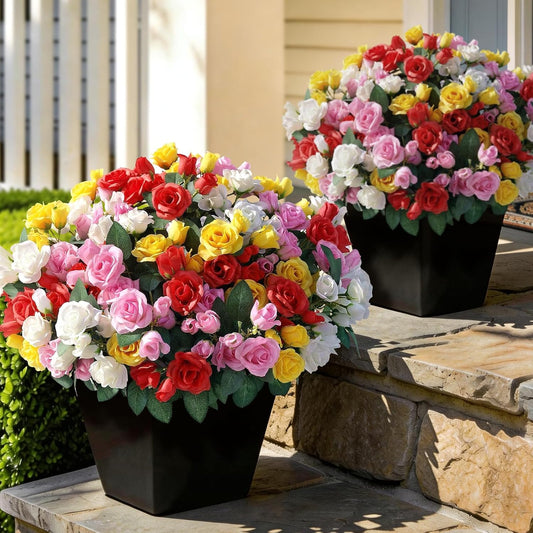 8 Bundles 17" Artificial Roses, Realistic Silk Bouquet Flower(Pink) | Fluffy and Vivid, Faux Rose Plants, Fake Greenery Stems, for Front Door/Garden/Farmhouse/Home/Outdoor/Spring/Summer Decor