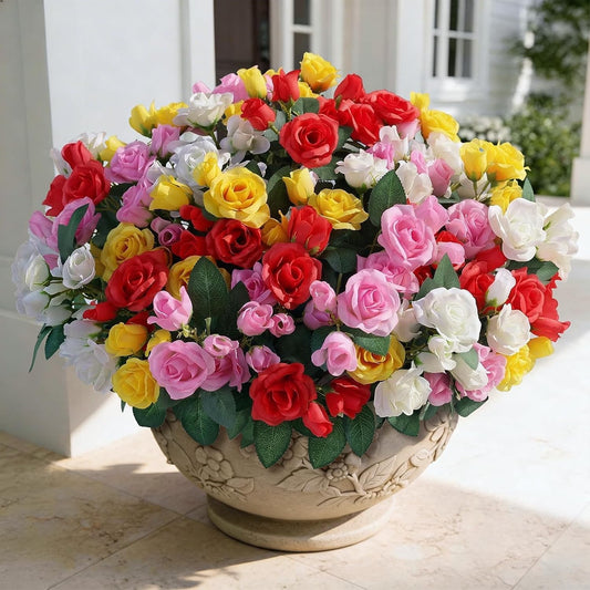 8 Bundles 17" Artificial Roses, Realistic Silk Bouquet Flower(Pink) | Fluffy and Vivid, Faux Rose Plants, Fake Greenery Stems, for Front Door/Garden/Farmhouse/Home/Outdoor/Spring/Summer Decor