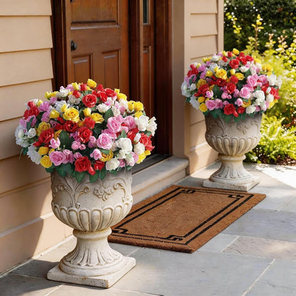 8 Bundles 17" Artificial Roses, Realistic Silk Bouquet Flower(Pink) | Fluffy and Vivid, Faux Rose Plants, Fake Greenery Stems, for Front Door/Garden/Farmhouse/Home/Outdoor/Spring/Summer Decor