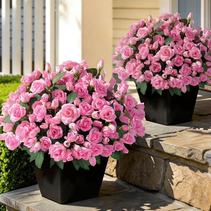 8 Bundles 17" Artificial Roses, Realistic Silk Bouquet Flower(Pink) | Fluffy and Vivid, Faux Rose Plants, Fake Greenery Stems, for Front Door/Garden/Farmhouse/Home/Outdoor/Spring/Summer Decor