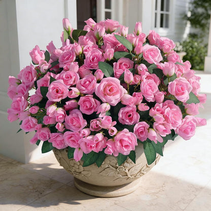 8 Bundles 17" Artificial Roses, Realistic Silk Bouquet Flower(Pink) | Fluffy and Vivid, Faux Rose Plants, Fake Greenery Stems, for Front Door/Garden/Farmhouse/Home/Outdoor/Spring/Summer Decor