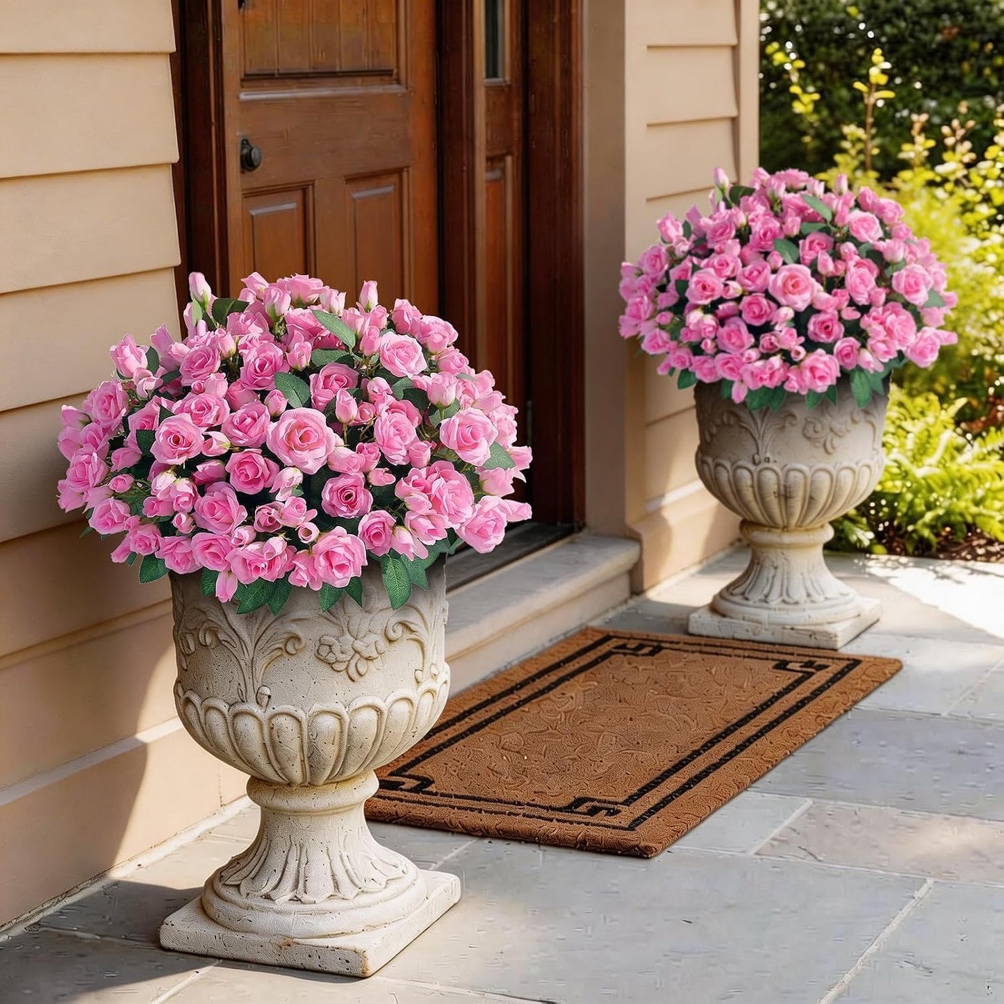 8 Bundles 17" Artificial Roses, Realistic Silk Bouquet Flower(Pink) | Fluffy and Vivid, Faux Rose Plants, Fake Greenery Stems, for Front Door/Garden/Farmhouse/Home/Outdoor/Spring/Summer Decor