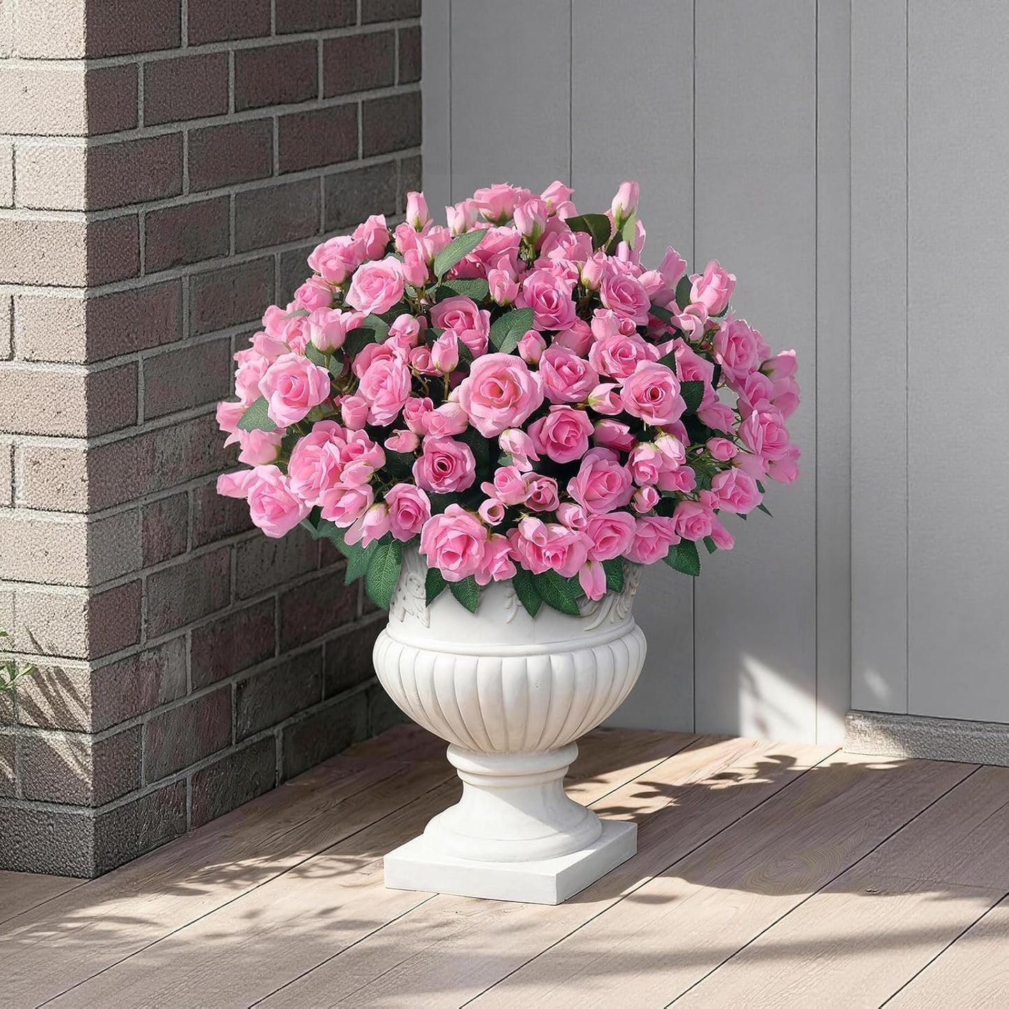 8 Bundles 17" Artificial Roses, Realistic Silk Bouquet Flower(Pink) | Fluffy and Vivid, Faux Rose Plants, Fake Greenery Stems, for Front Door/Garden/Farmhouse/Home/Outdoor/Spring/Summer Decor