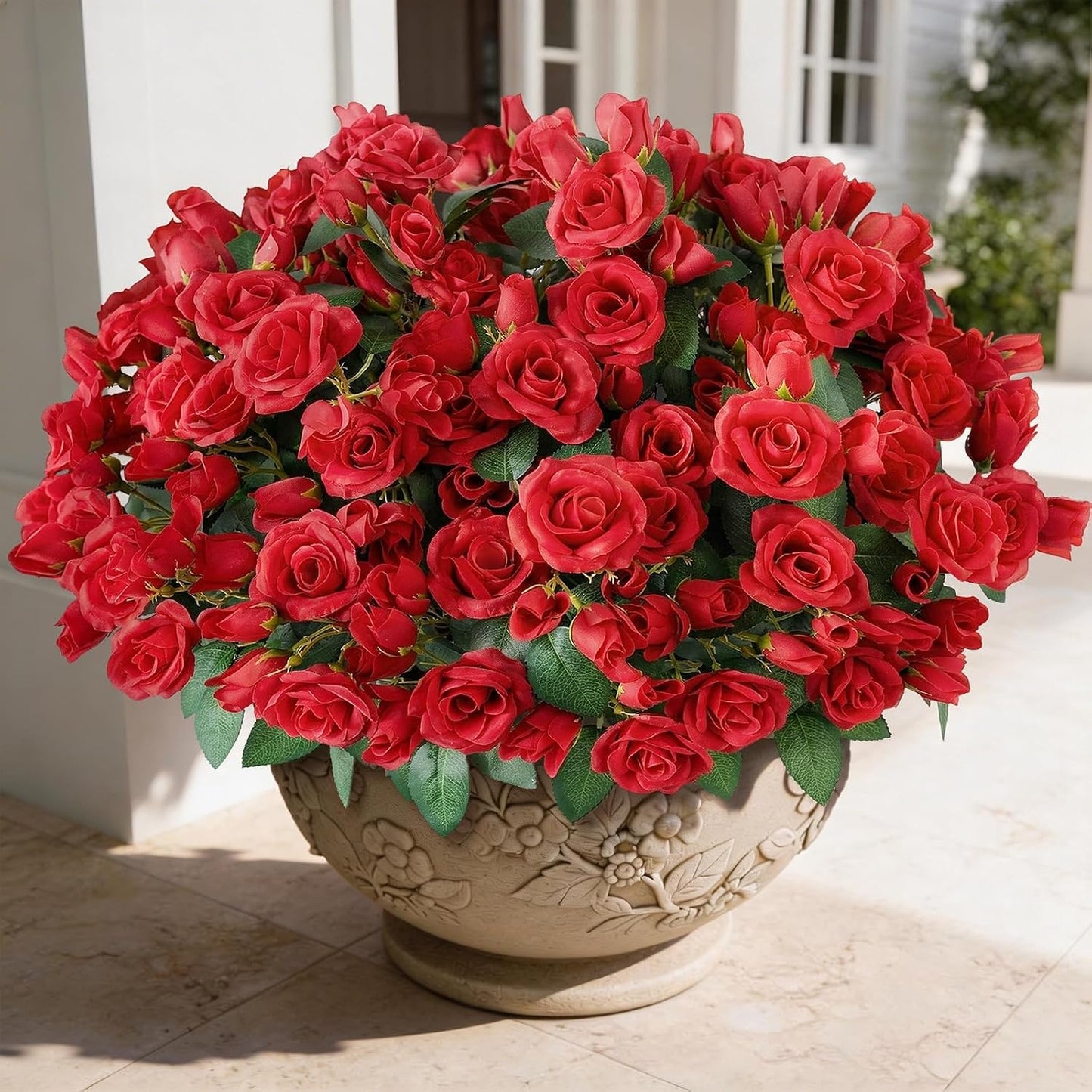 8 Bundles 17" Artificial Roses, Realistic Silk Bouquet Flower(Pink) | Fluffy and Vivid, Faux Rose Plants, Fake Greenery Stems, for Front Door/Garden/Farmhouse/Home/Outdoor/Spring/Summer Decor