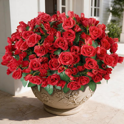 8 Bundles 17" Artificial Roses, Realistic Silk Bouquet Flower(Pink) | Fluffy and Vivid, Faux Rose Plants, Fake Greenery Stems, for Front Door/Garden/Farmhouse/Home/Outdoor/Spring/Summer Decor