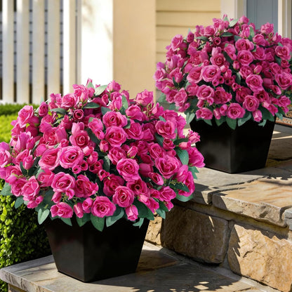 8 Bundles 17" Artificial Roses, Realistic Silk Bouquet Flower(Pink) | Fluffy and Vivid, Faux Rose Plants, Fake Greenery Stems, for Front Door/Garden/Farmhouse/Home/Outdoor/Spring/Summer Decor