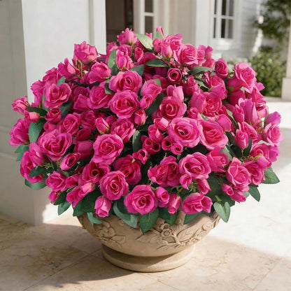 8 Bundles 17" Artificial Roses, Realistic Silk Bouquet Flower(Pink) | Fluffy and Vivid, Faux Rose Plants, Fake Greenery Stems, for Front Door/Garden/Farmhouse/Home/Outdoor/Spring/Summer Decor