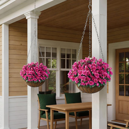 8 Bundles 17" Artificial Roses, Realistic Silk Bouquet Flower(Pink) | Fluffy and Vivid, Faux Rose Plants, Fake Greenery Stems, for Front Door/Garden/Farmhouse/Home/Outdoor/Spring/Summer Decor