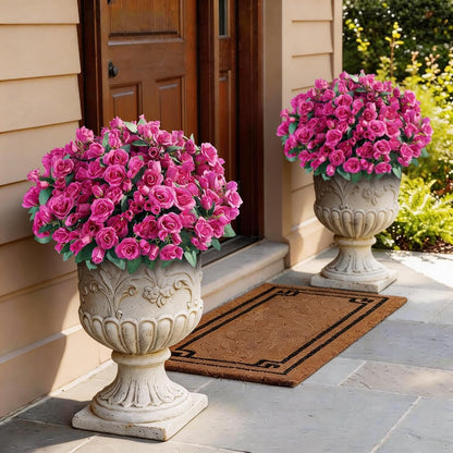 8 Bundles 17" Artificial Roses, Realistic Silk Bouquet Flower(Pink) | Fluffy and Vivid, Faux Rose Plants, Fake Greenery Stems, for Front Door/Garden/Farmhouse/Home/Outdoor/Spring/Summer Decor
