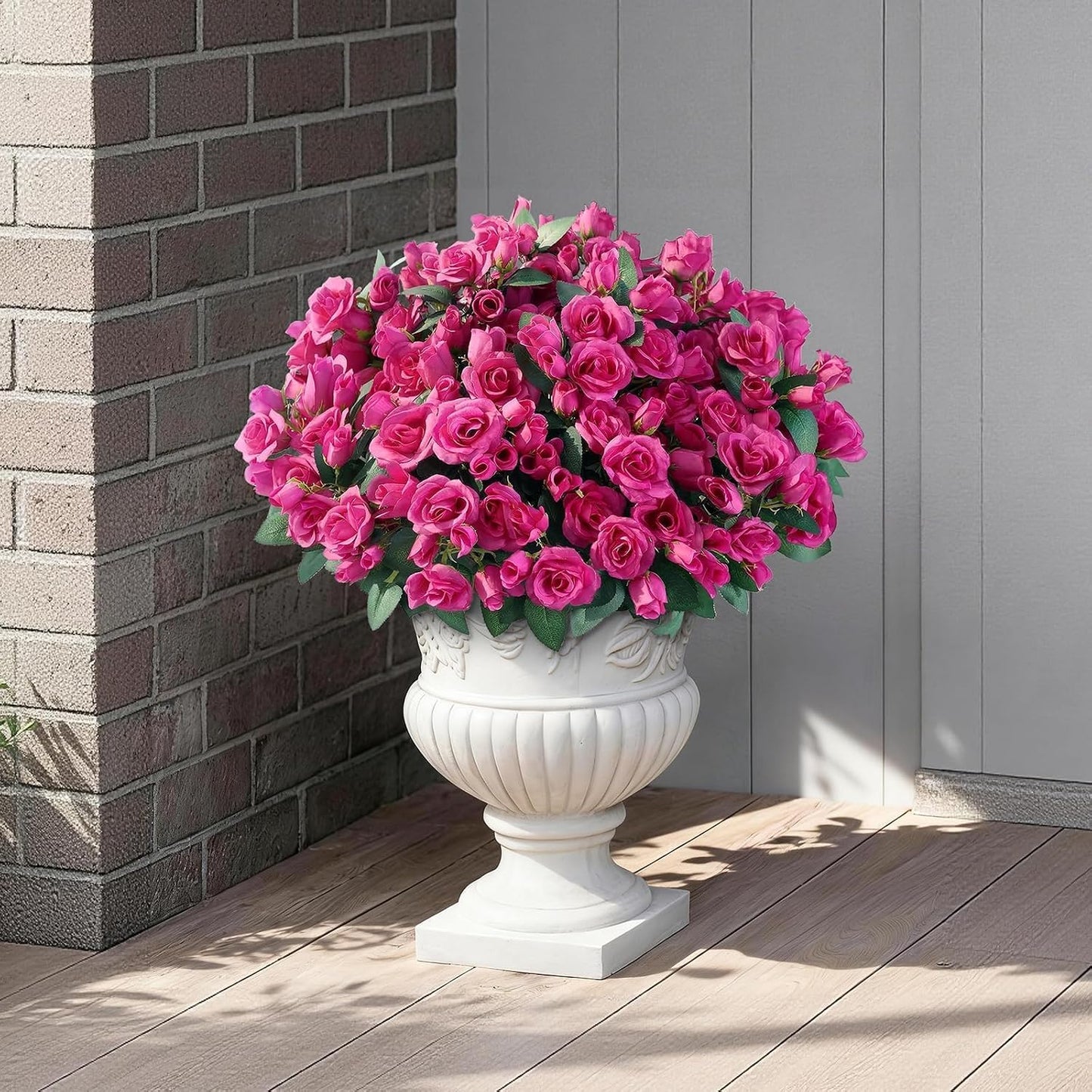 8 Bundles 17" Artificial Roses, Realistic Silk Bouquet Flower(Pink) | Fluffy and Vivid, Faux Rose Plants, Fake Greenery Stems, for Front Door/Garden/Farmhouse/Home/Outdoor/Spring/Summer Decor