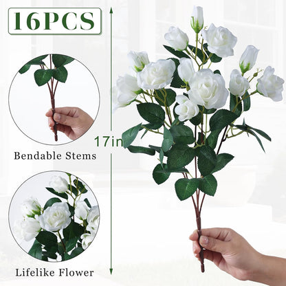 8 Bundles 17" Artificial Roses, Realistic Silk Bouquet Flower(Pink) | Fluffy and Vivid, Faux Rose Plants, Fake Greenery Stems, for Front Door/Garden/Farmhouse/Home/Outdoor/Spring/Summer Decor