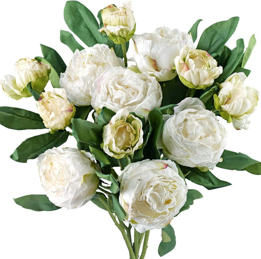 Artificial Peony Bouquet, Pink, Beige & Green Silk Flowers for Wedding Centerpieces, Bridal Bouquets & Home Decor – Spring Waltz