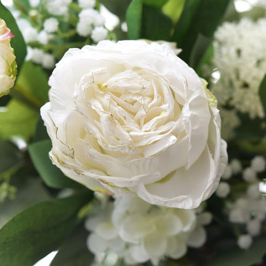 Artificial Peony Bouquet, Pink, Beige & Green Silk Flowers for Wedding Centerpieces, Bridal Bouquets & Home Decor – Spring Waltz