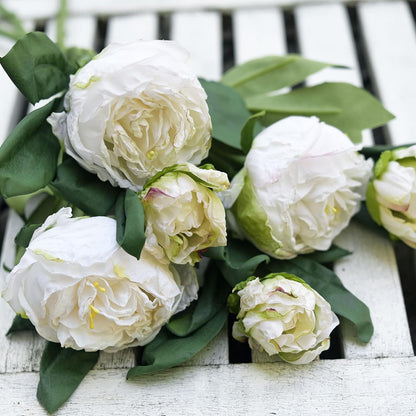 Artificial Peony Bouquet, Pink, Beige & Green Silk Flowers for Wedding Centerpieces, Bridal Bouquets & Home Decor – Spring Waltz
