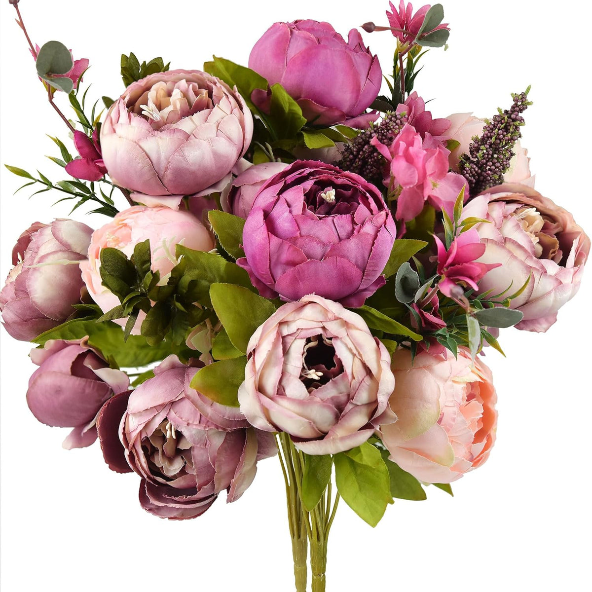 Artificial Peony Bouquet, Pink, Beige & Green Silk Flowers for Wedding Centerpieces, Bridal Bouquets & Home Decor – Spring Waltz