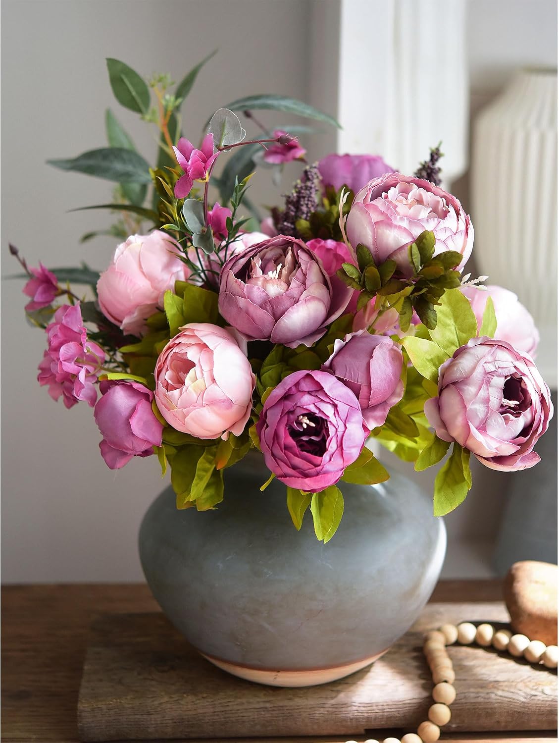 Artificial Peony Bouquet, Pink, Beige & Green Silk Flowers for Wedding Centerpieces, Bridal Bouquets & Home Decor – Spring Waltz
