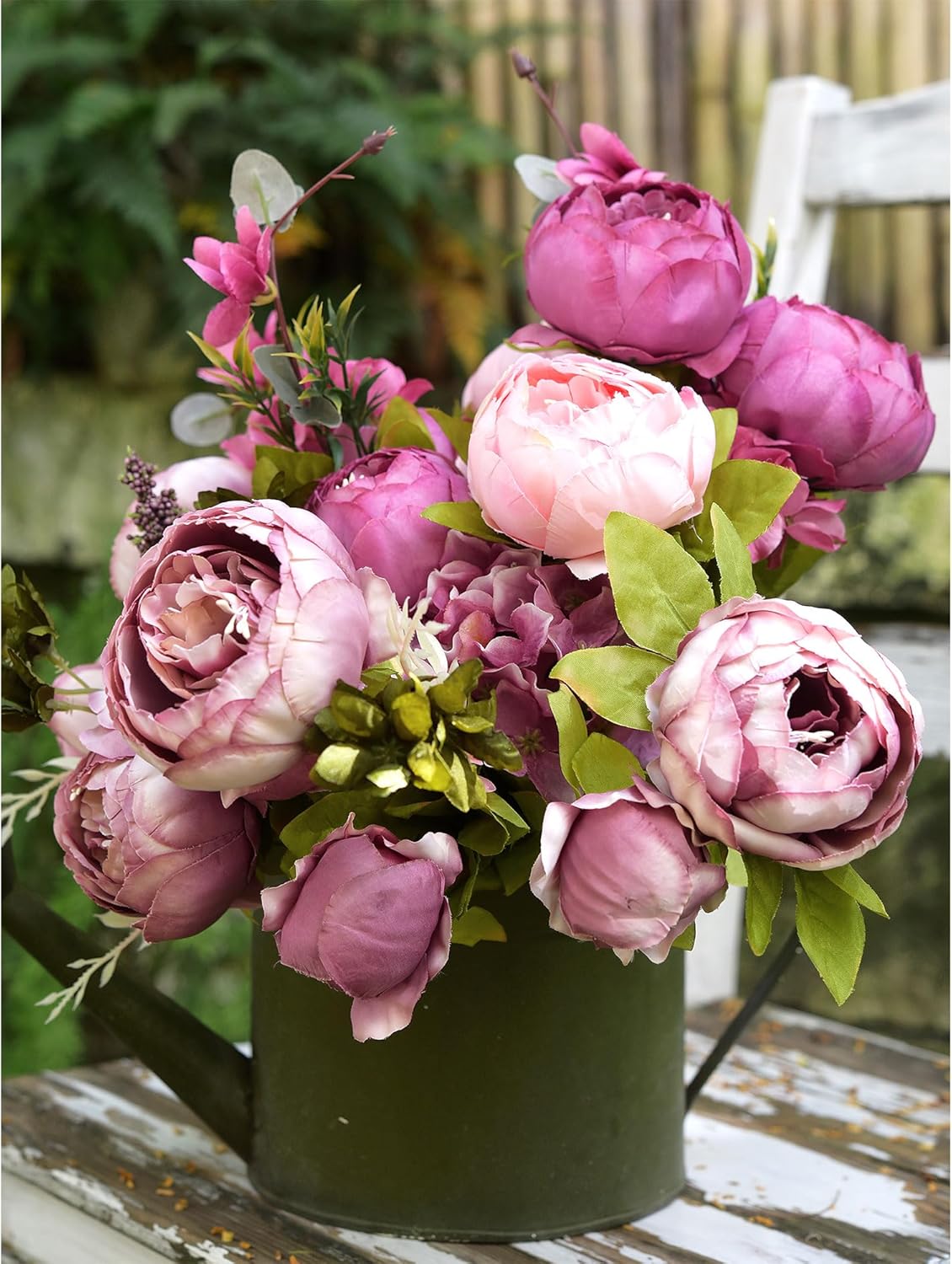 Artificial Peony Bouquet, Pink, Beige & Green Silk Flowers for Wedding Centerpieces, Bridal Bouquets & Home Decor – Spring Waltz