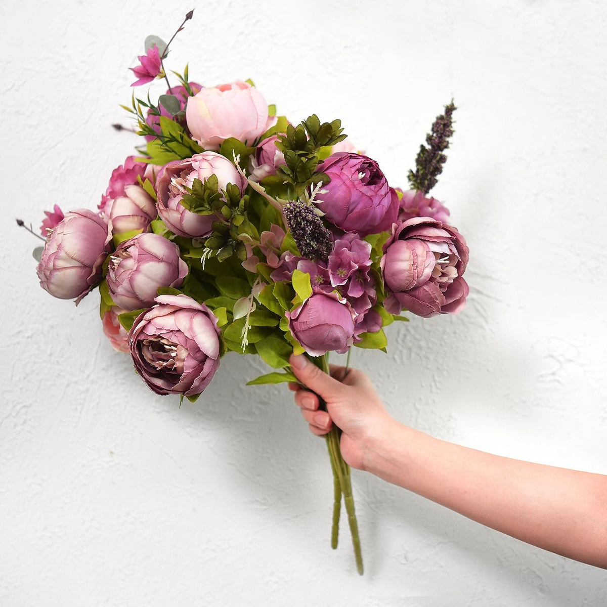 Artificial Peony Bouquet, Pink, Beige & Green Silk Flowers for Wedding Centerpieces, Bridal Bouquets & Home Decor – Spring Waltz