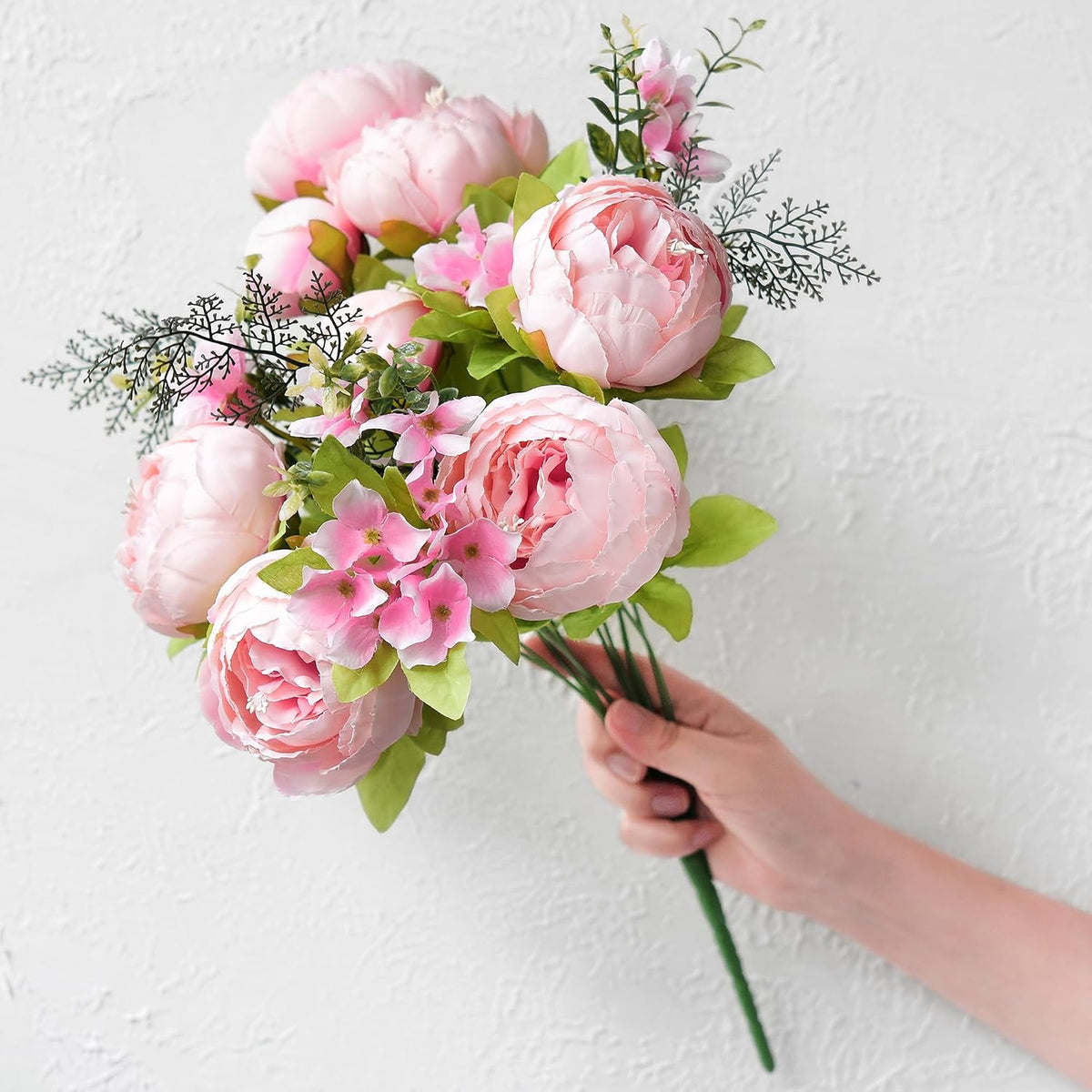 Artificial Peony Bouquet, Pink, Beige & Green Silk Flowers for Wedding Centerpieces, Bridal Bouquets & Home Decor – Spring Waltz