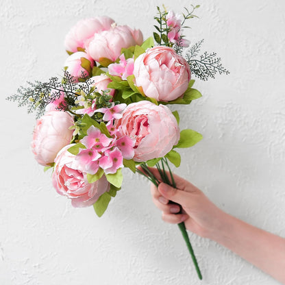 Artificial Peony Bouquet, Pink, Beige & Green Silk Flowers for Wedding Centerpieces, Bridal Bouquets & Home Decor – Spring Waltz