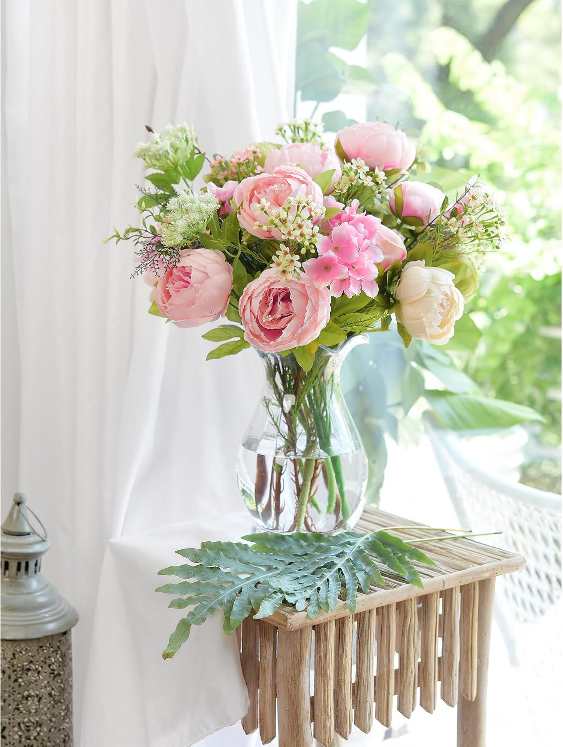 Artificial Peony Bouquet, Pink, Beige & Green Silk Flowers for Wedding Centerpieces, Bridal Bouquets & Home Decor – Spring Waltz