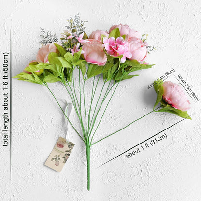 Artificial Peony Bouquet, Pink, Beige & Green Silk Flowers for Wedding Centerpieces, Bridal Bouquets & Home Decor – Spring Waltz