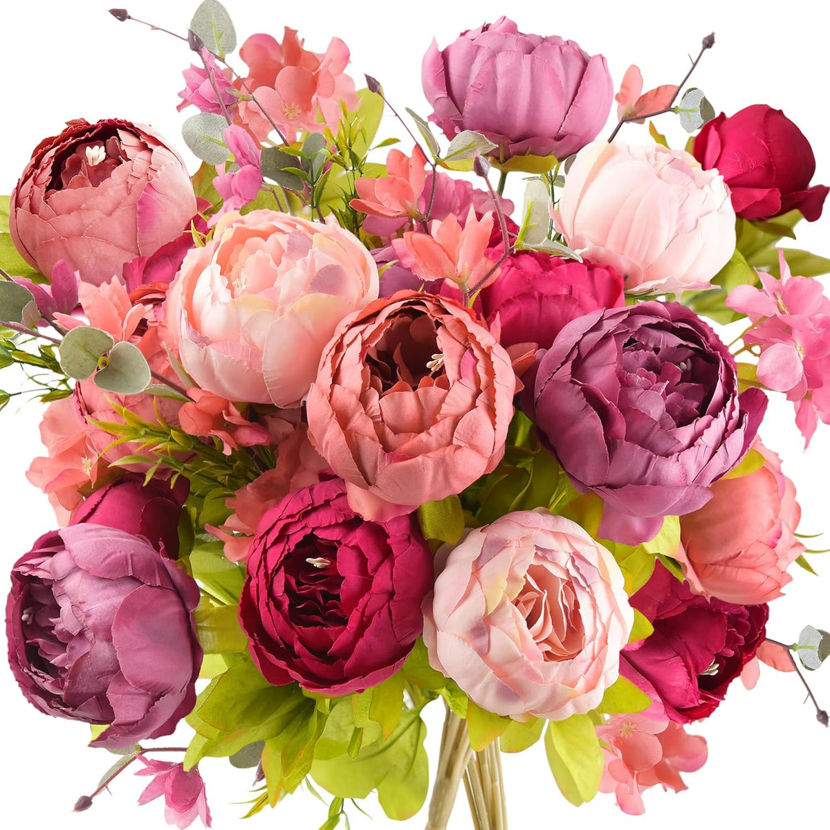 Artificial Peony Bouquet, Pink, Beige & Green Silk Flowers for Wedding Centerpieces, Bridal Bouquets & Home Decor – Spring Waltz