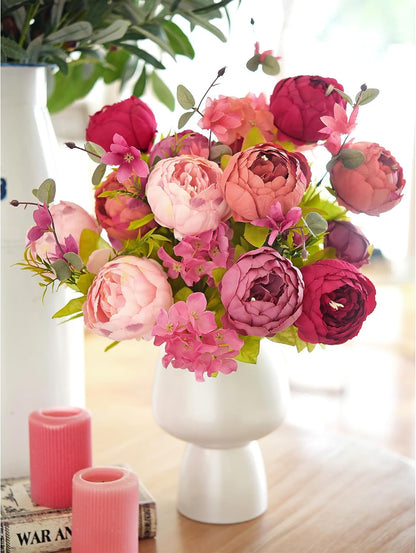 Artificial Peony Bouquet, Pink, Beige & Green Silk Flowers for Wedding Centerpieces, Bridal Bouquets & Home Decor – Spring Waltz