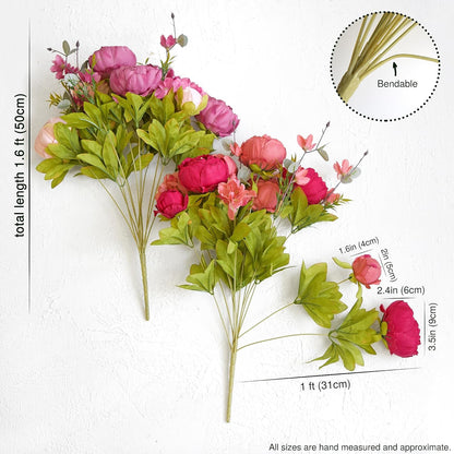 Artificial Peony Bouquet, Pink, Beige & Green Silk Flowers for Wedding Centerpieces, Bridal Bouquets & Home Decor – Spring Waltz