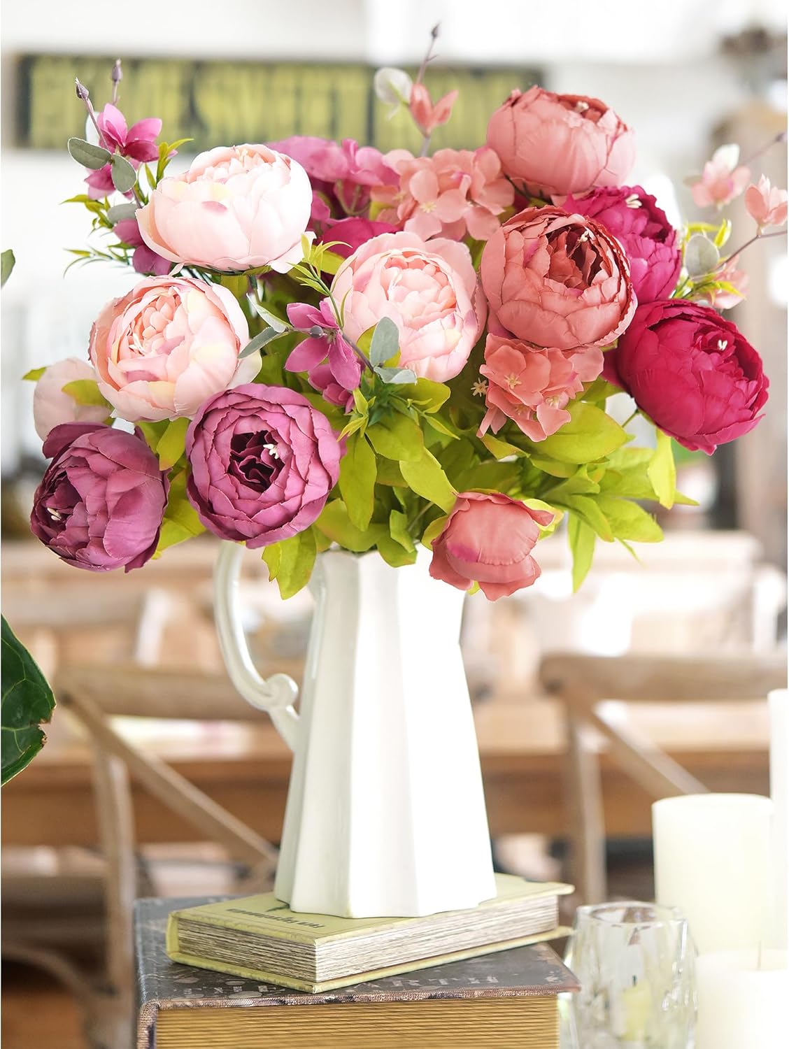 Artificial Peony Bouquet, Pink, Beige & Green Silk Flowers for Wedding Centerpieces, Bridal Bouquets & Home Decor – Spring Waltz