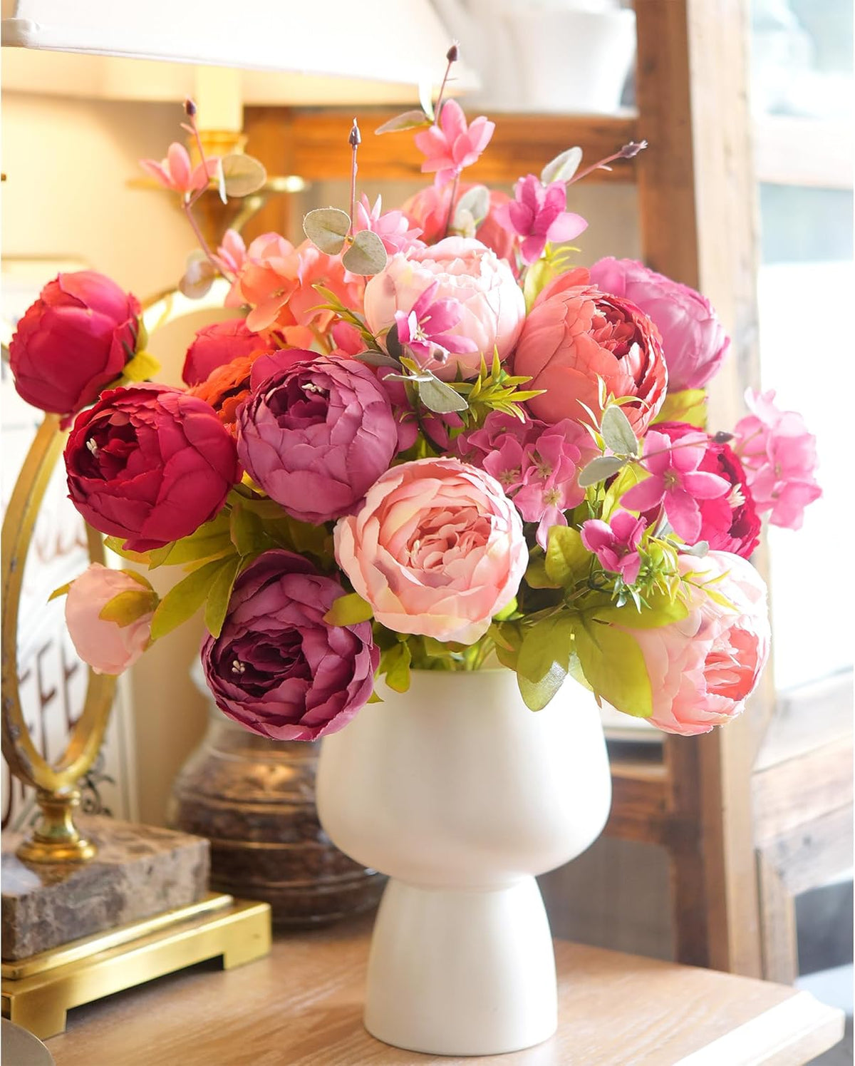 Artificial Peony Bouquet, Pink, Beige & Green Silk Flowers for Wedding Centerpieces, Bridal Bouquets & Home Decor – Spring Waltz