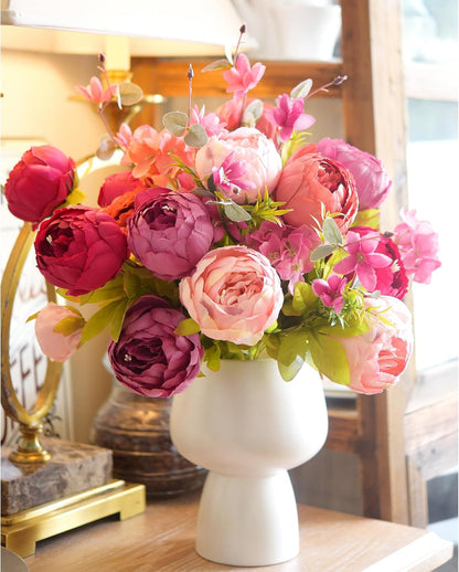 Artificial Peony Bouquet, Pink, Beige & Green Silk Flowers for Wedding Centerpieces, Bridal Bouquets & Home Decor – Spring Waltz