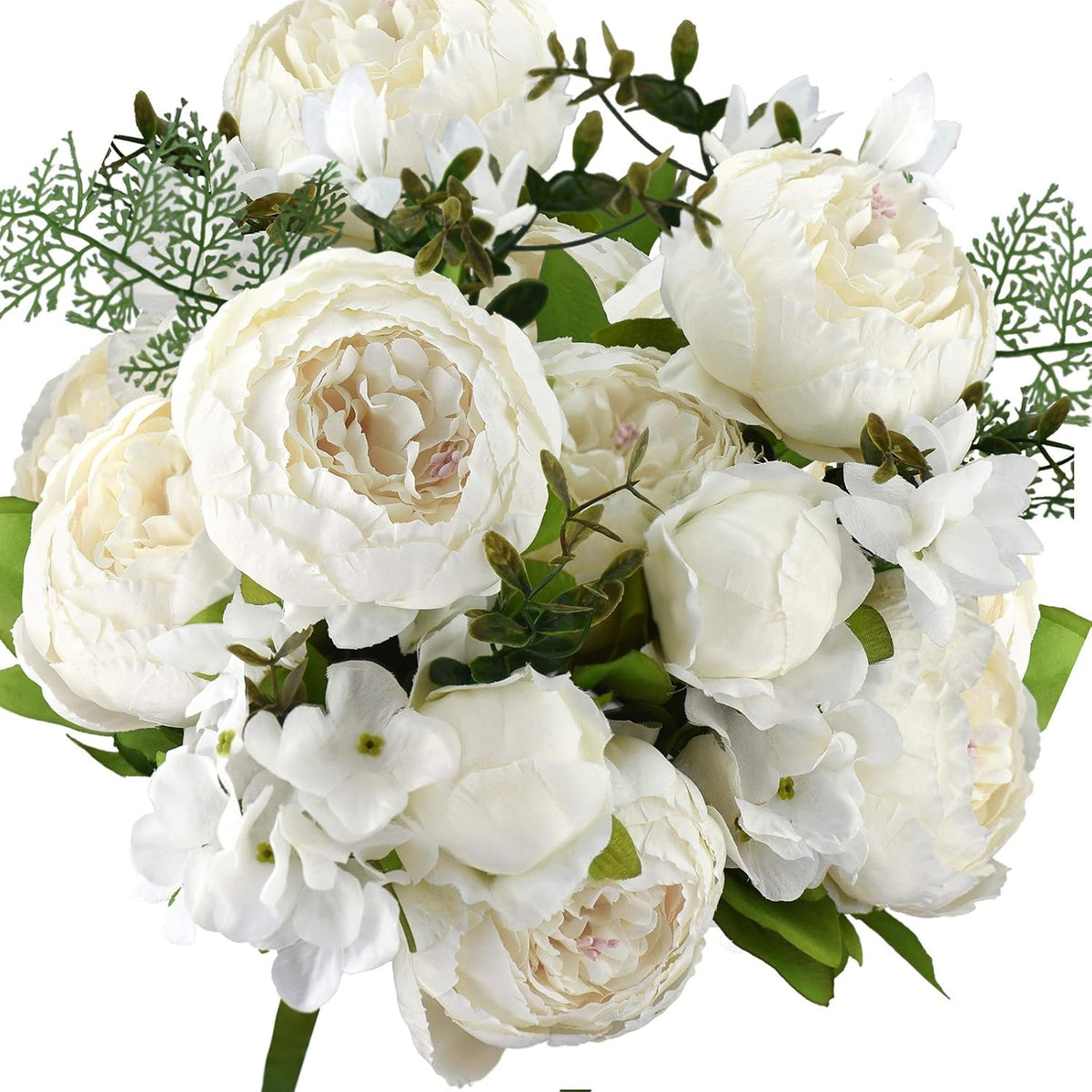 Artificial Peony Bouquet, Pink, Beige & Green Silk Flowers for Wedding Centerpieces, Bridal Bouquets & Home Decor – Spring Waltz