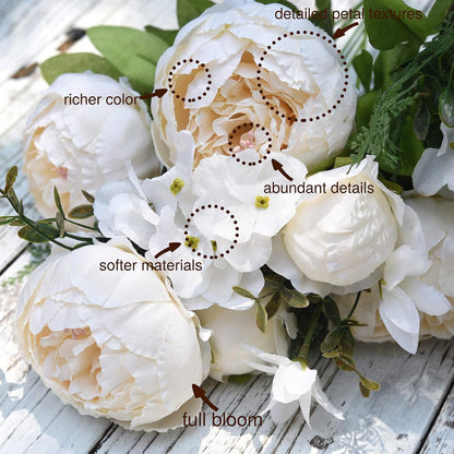 Artificial Peony Bouquet, Pink, Beige & Green Silk Flowers for Wedding Centerpieces, Bridal Bouquets & Home Decor – Spring Waltz