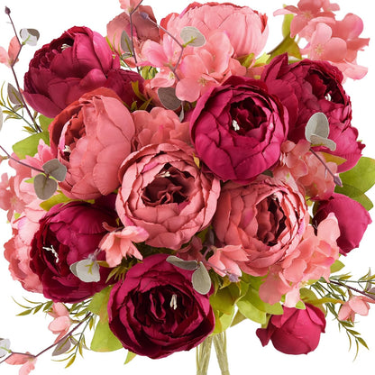 Artificial Peony Bouquet, Pink, Beige & Green Silk Flowers for Wedding Centerpieces, Bridal Bouquets & Home Decor – Spring Waltz