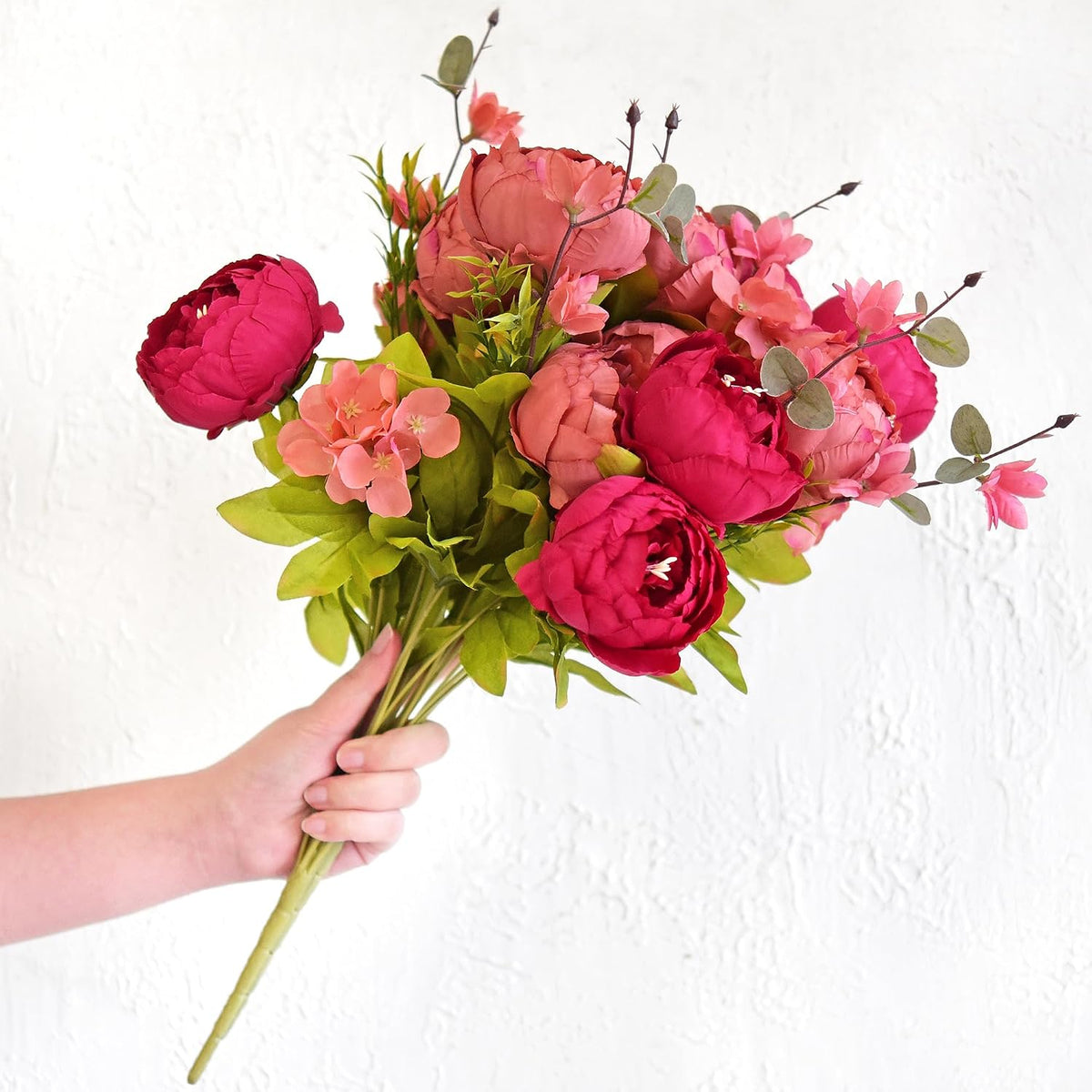 Artificial Peony Bouquet, Pink, Beige & Green Silk Flowers for Wedding Centerpieces, Bridal Bouquets & Home Decor – Spring Waltz