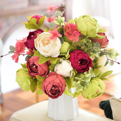 Artificial Peony Bouquet, Pink, Beige & Green Silk Flowers for Wedding Centerpieces, Bridal Bouquets & Home Decor – Spring Waltz