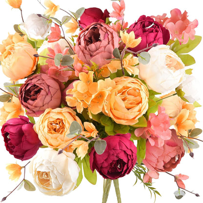 Artificial Peony Bouquet, Pink, Beige & Green Silk Flowers for Wedding Centerpieces, Bridal Bouquets & Home Decor – Spring Waltz