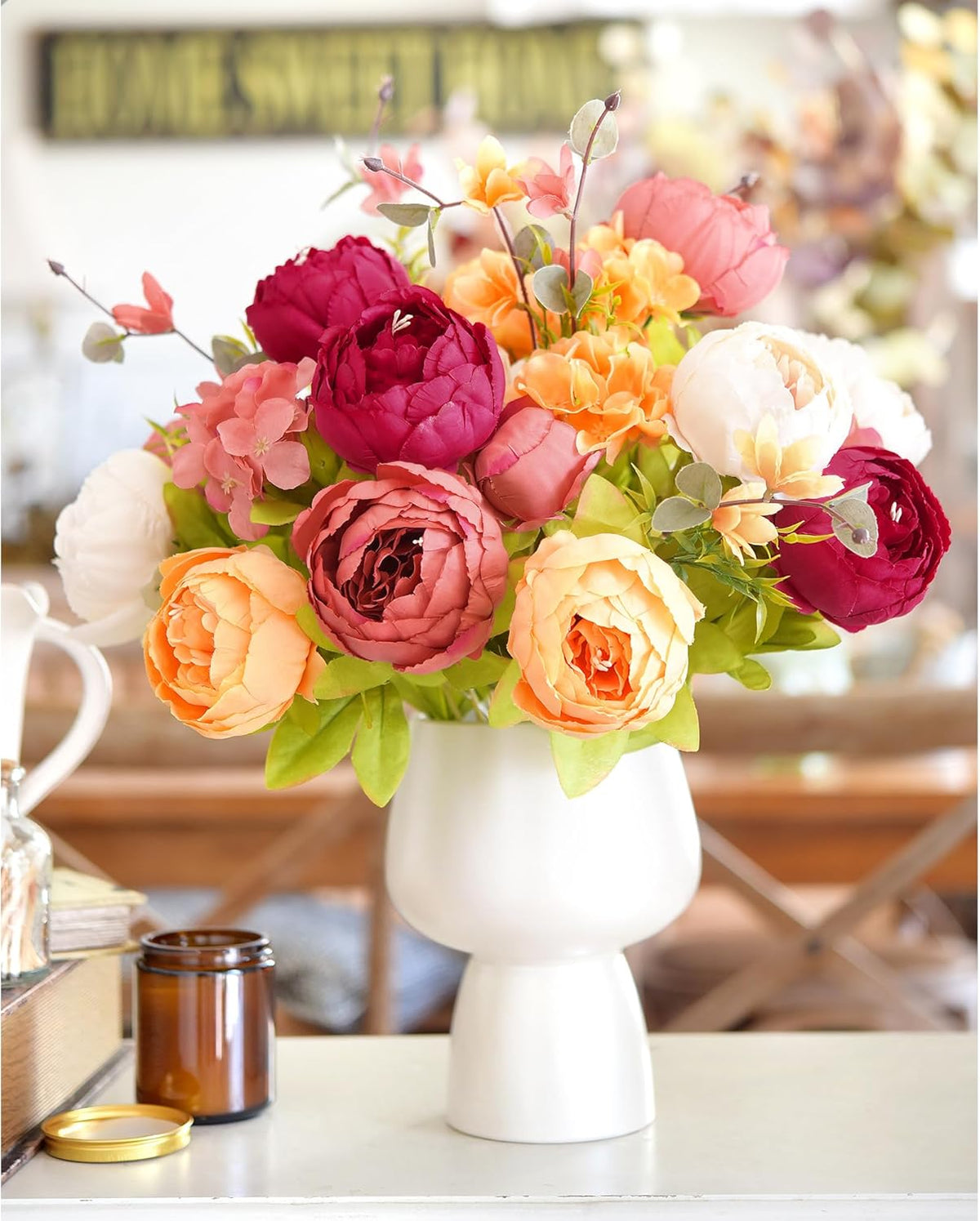 Artificial Peony Bouquet, Pink, Beige & Green Silk Flowers for Wedding Centerpieces, Bridal Bouquets & Home Decor – Spring Waltz
