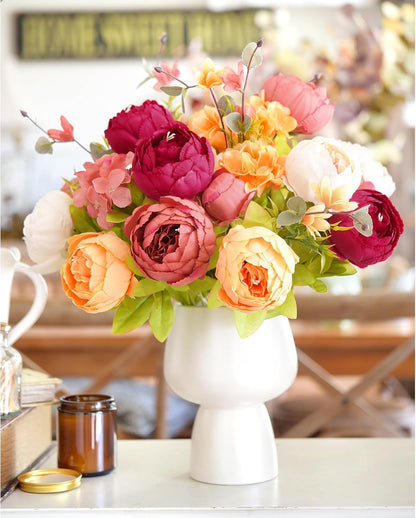 Artificial Peony Bouquet, Pink, Beige & Green Silk Flowers for Wedding Centerpieces, Bridal Bouquets & Home Decor – Spring Waltz
